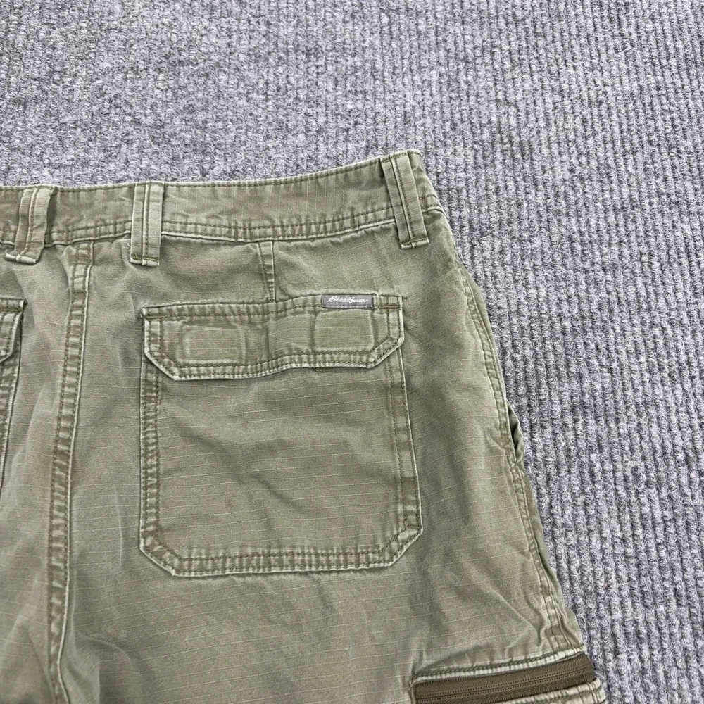 Eddie Bauer Cargo Shorts Mens 34 Green Cotton Ripstop Multi Pocket Gorpcore Hike